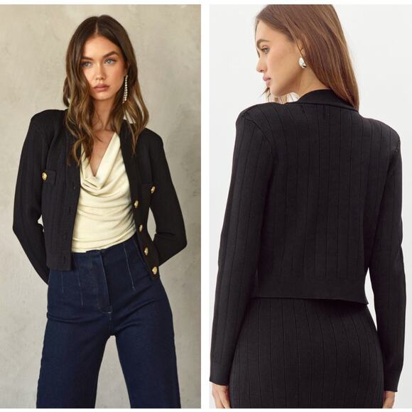 ADELYN RAE Gayle Knit Blazer Cardigan Black Gold Buttons Sz XL NWT $125 {N45} - Picture 4 of 4